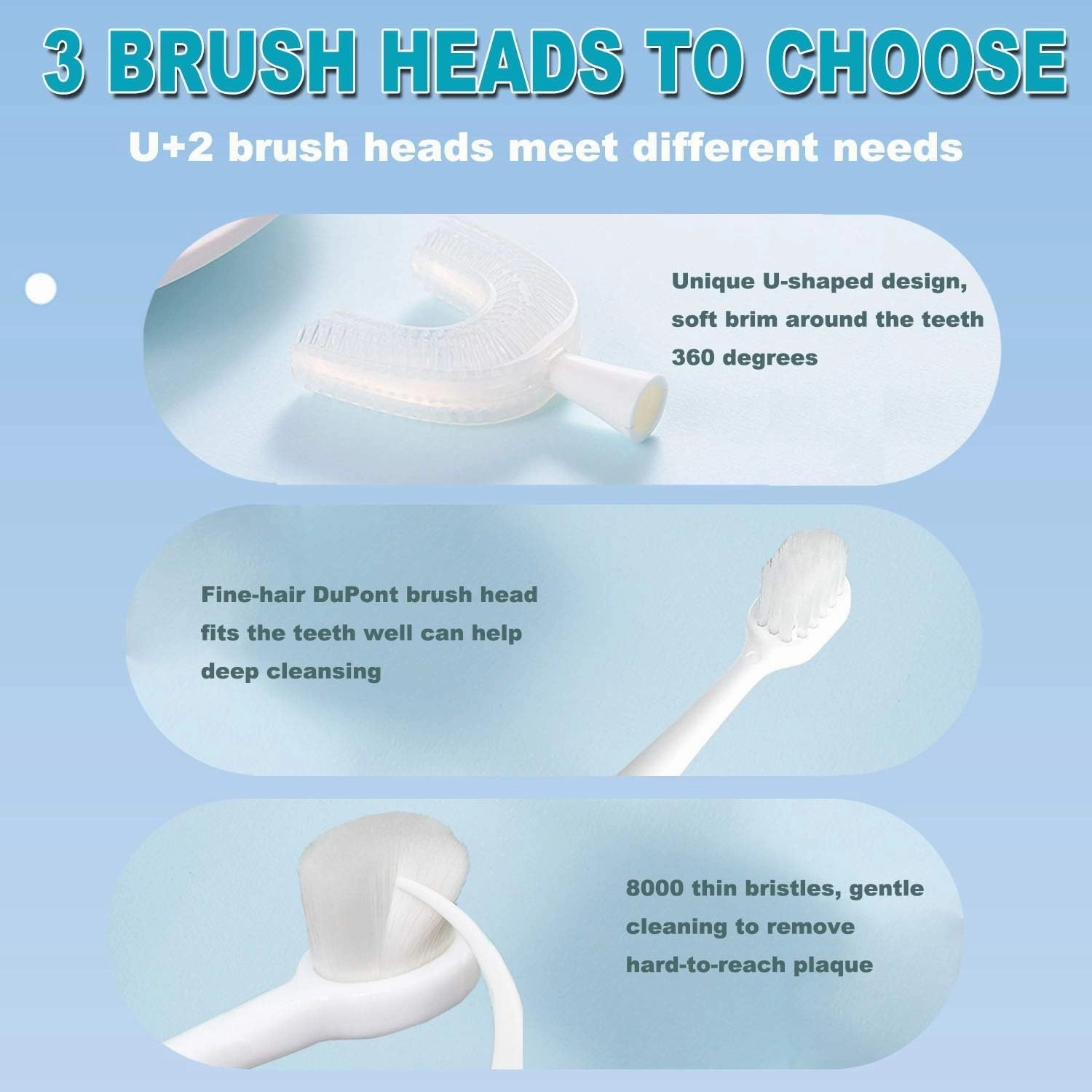 Kids U-Shaped Electric Toothbrush,Automatic Massage Toothbrush with U-Type, Cartoon Electric Toothbrush with Three Types of Brush Heads,Battery Operated,Design for 2-6 Years,White and Yellow, 2 Pieces
