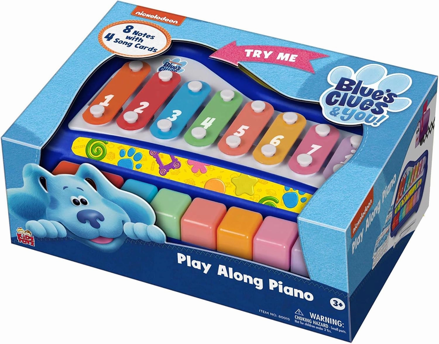 Kidz Toyz: Blue's Clues Play Along Piano, 8 Notes with 4 Song Cards, 2-in-1 Piano Keyboard, Plastic Mallets Included, For Ages 3 and up