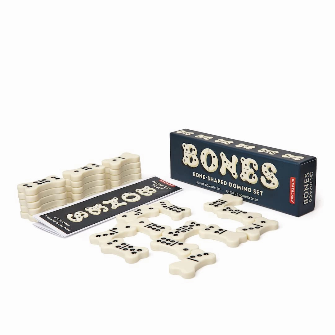 Kikkerland Bones Bone Shaped Domino Set, Classic Board Game, 28 Tiles, Fun Family-Friendly Game Night, for Adults and Kids Ages 8 and Up