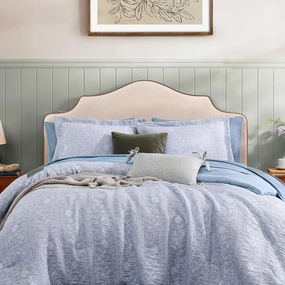 King Size Comforter Set - 7 Pieces Floral Blue Bedding for All Seasons, Farmhouse Shabby Chic Embroidery Bed Set, Soft Jacquard King Comforter Set with Sheets, Pillowcases & Shams