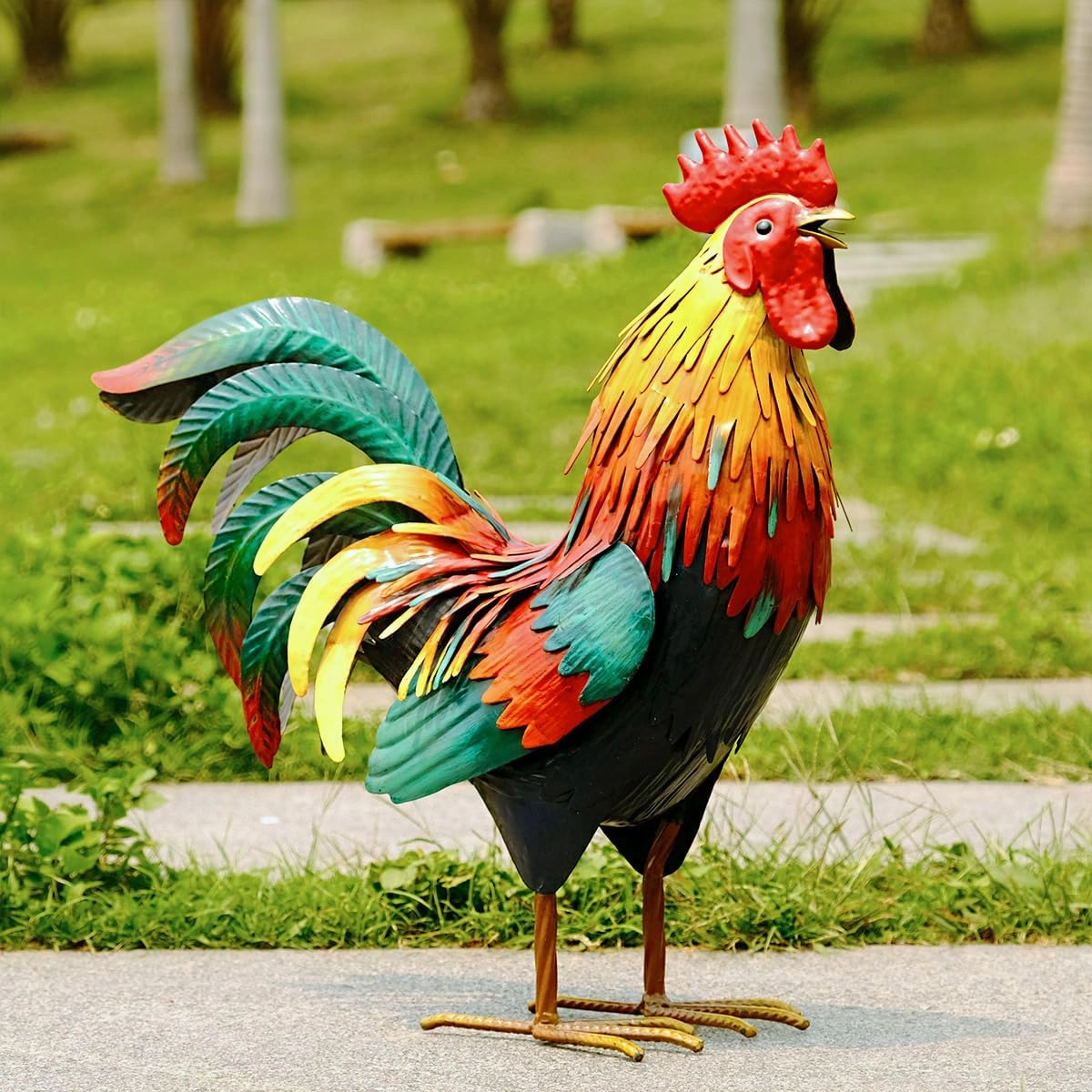 Kircust Metal Rooster Garden Statue Outdoor Decor Yard Art Chicken Decoration for Home Patio Lawn Backyard Farmhouse Kitchen