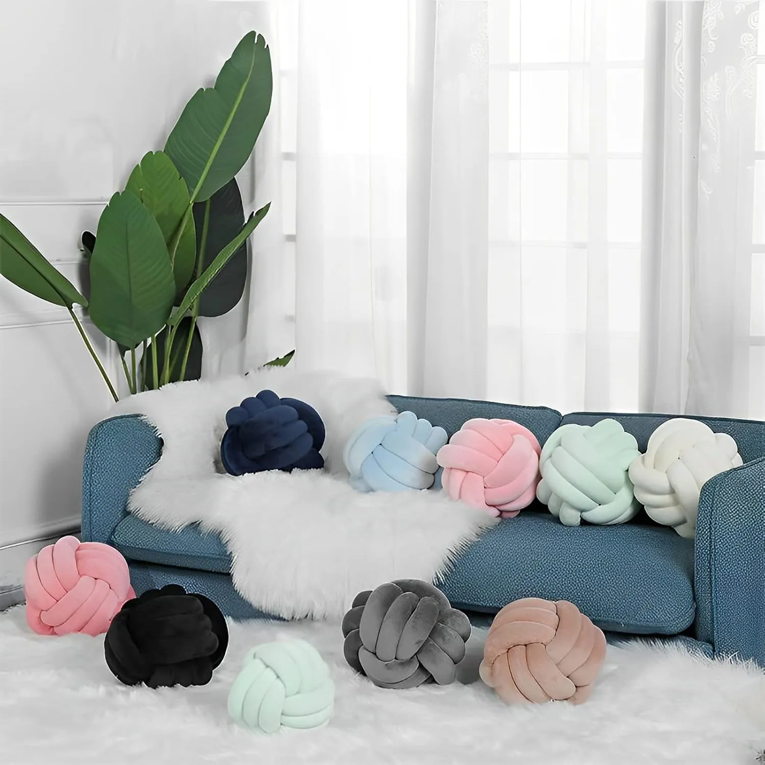 Knot Ball Pillows, Round Throw Pillow Cushion Home Decoration Soft Plush Pillow, Throw Knotted Ball Pillow Handmade Children Room Decoration Round Plush Toy Pillow (Caramel,8.5"/22cm)