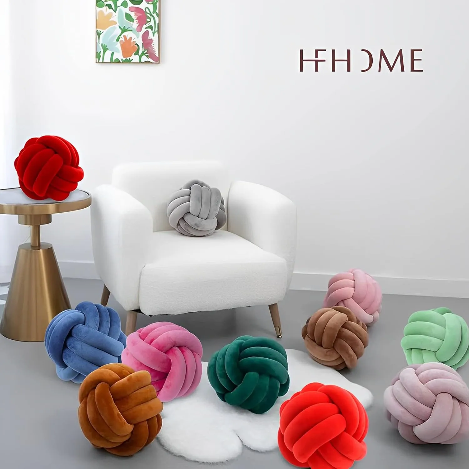 Knot Ball Pillows, Round Throw Pillow Cushion Home Decoration Soft Plush Pillow, Throw Knotted Ball Pillow Handmade Children Room Decoration Round Plush Toy Pillow (Caramel,8.5"/22cm)