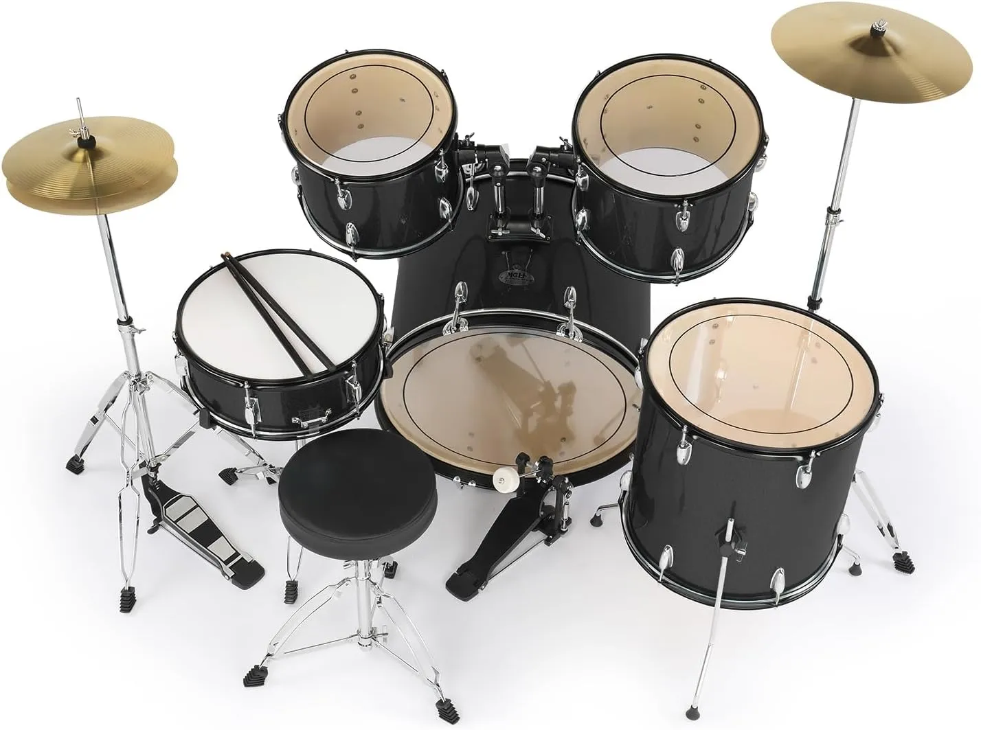 Ktaxon 22 Inch Adult Drum Set, 5-Piece Full-Size Drums Kit with Cymbal Stands, Hi-hat Stand, Sticks, Drum Pedal, Stool & Floor Tom for Beginner Teens Student (Black)