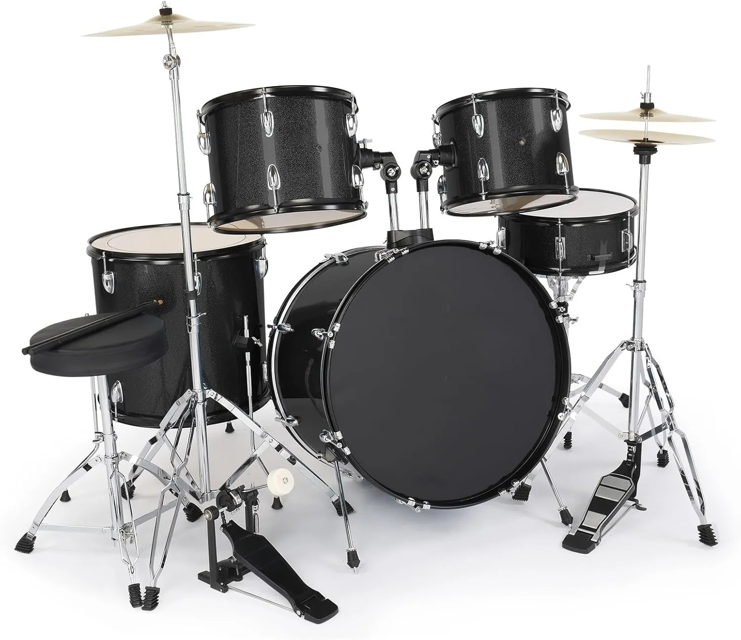 Ktaxon 22 Inch Adult Drum Set, 5-Piece Full-Size Drums Kit with Cymbal Stands, Hi-hat Stand, Sticks, Drum Pedal, Stool & Floor Tom for Beginner Teens Student (Black)