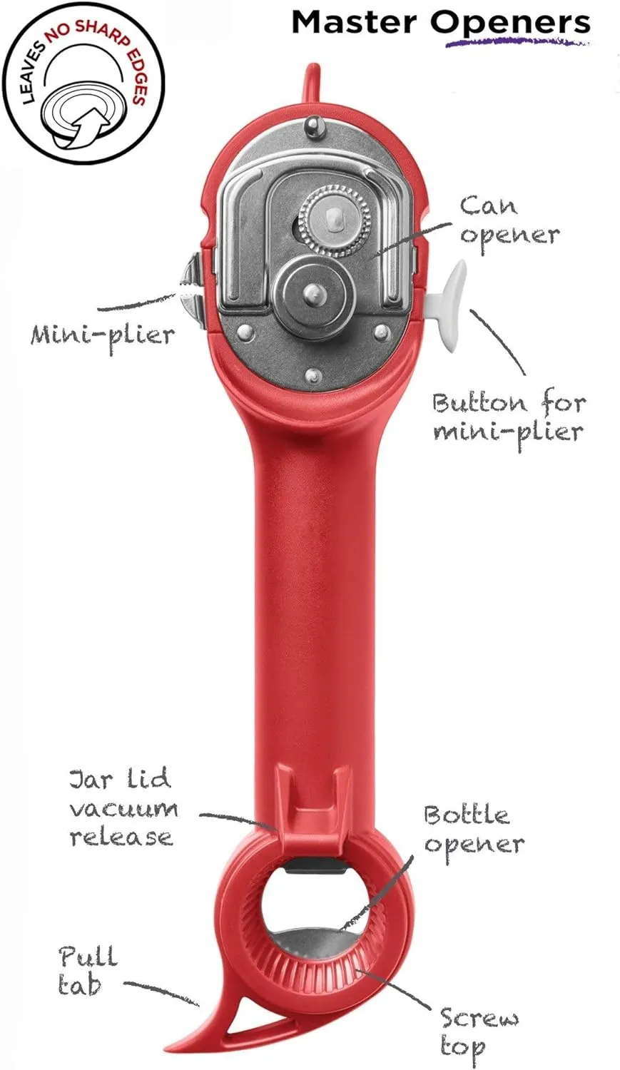 Kuhn Rikon Auto Safety Master Opener for Cans, Bottles and Jars, 9 x 2.75 inches, Black