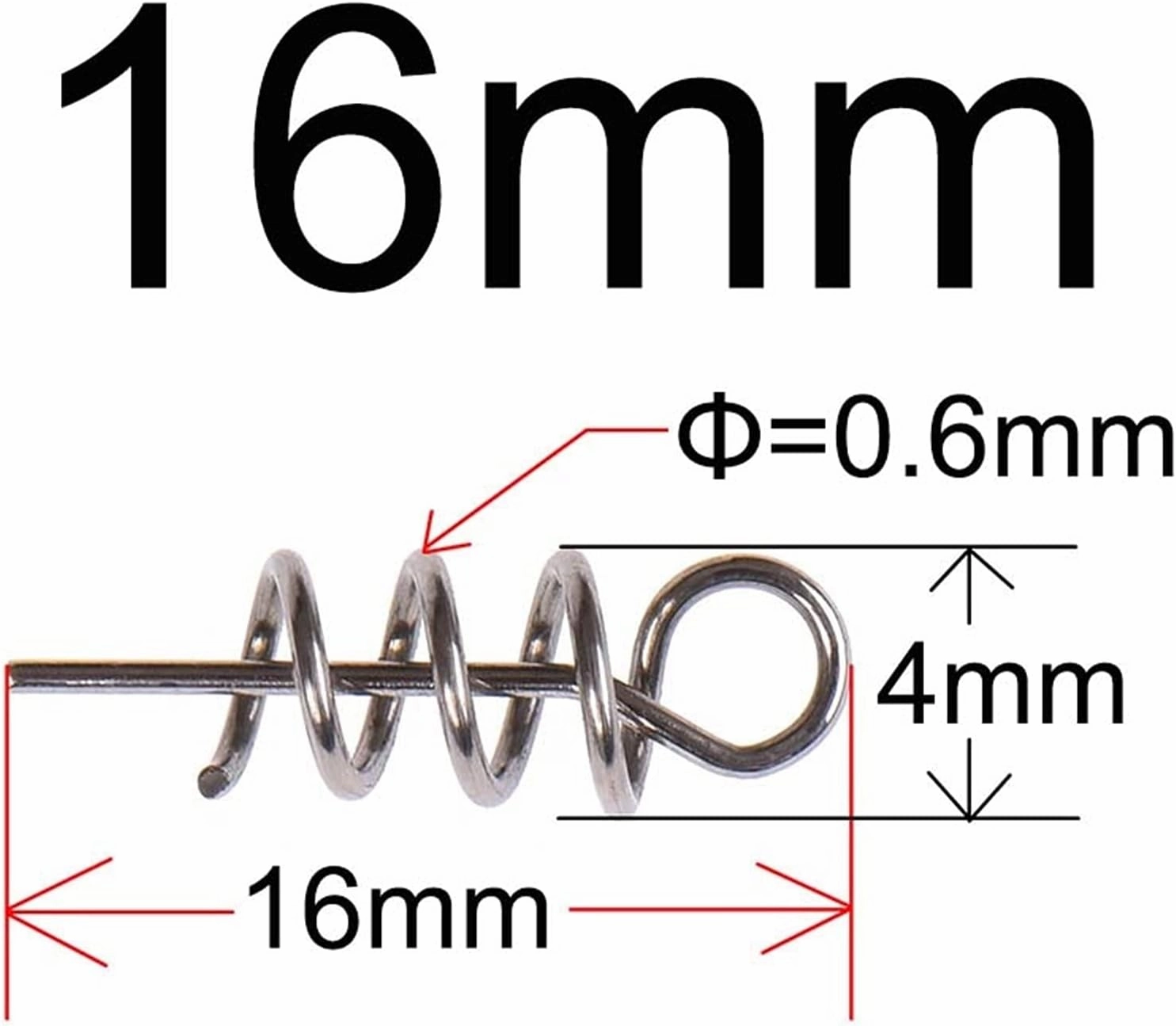 KUYWLMKMZZ Fishing Hooks 40/100 PCS Stainless Steel Fishing Pin Spring Twist Lock Fishing Hook Tool Center Heart Fixing Latch Needle Soft Bait Bait Fishing Tackle (Color : 16mm, Size : 40 pcs)