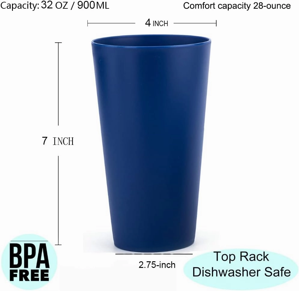 KX-WARE 32-ounce Plastic Tumblers Large Drinking Glasses, set of 12 Navy Blue