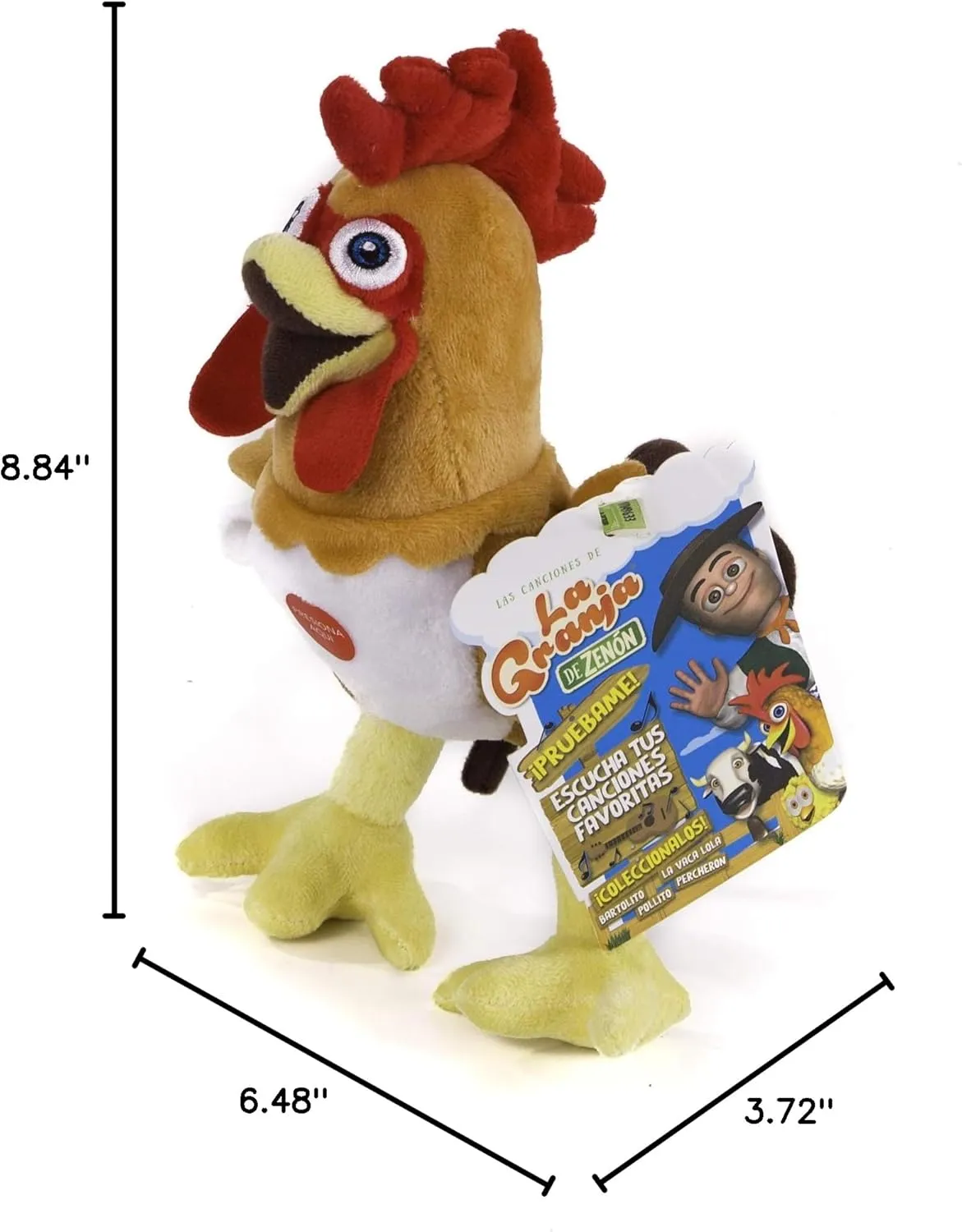 LA GRANJA DE ZENÓN Gallo Bartolito Musical Stuffed Animal 8-Inch Soft and Huggable Plush Toy with Music, Beloved El Reino Infantil Character