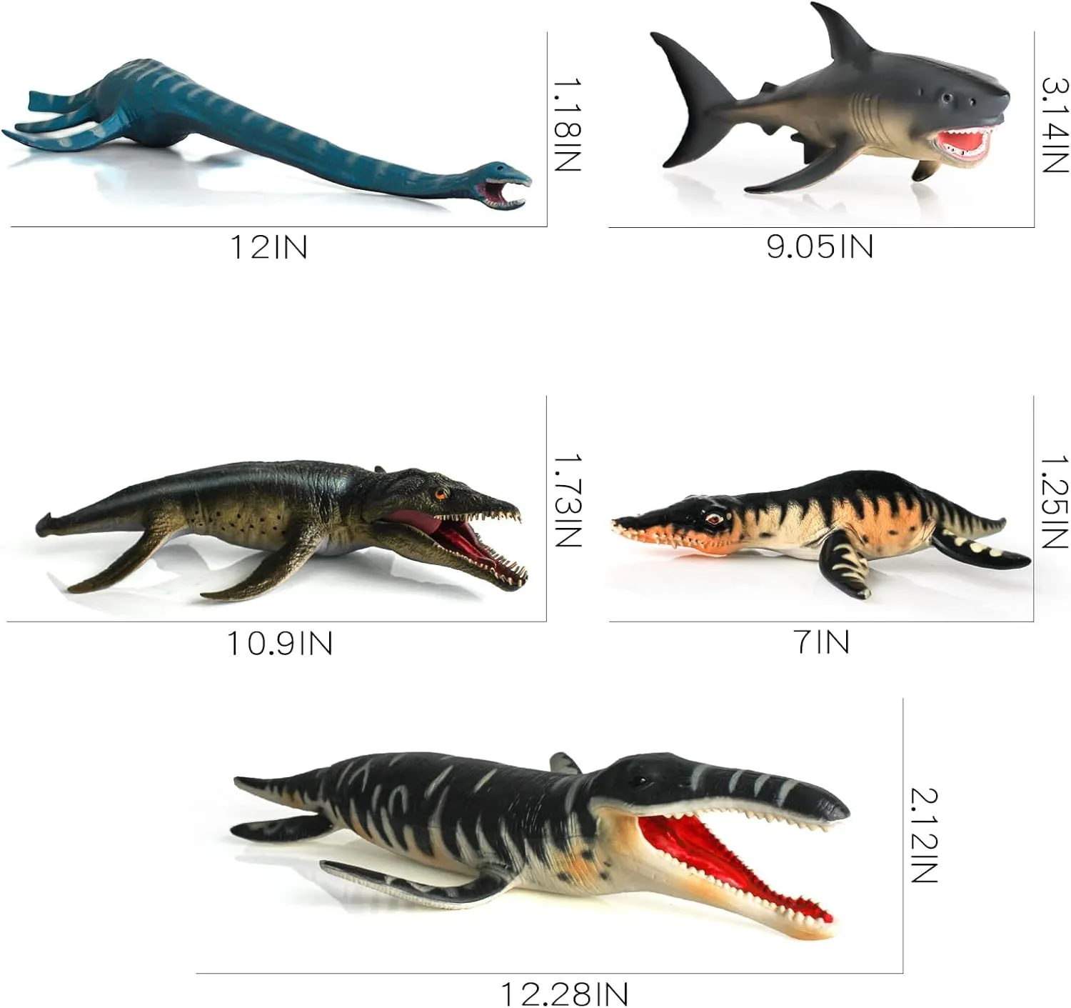 Large Ocean Creatures Toys Playset Prehistoric Sea Fish Toys 5PCS Figurines Replica of Mosasaurus Plesiosaur Dinosaur Figures Collection Sea Animals for Toddler Boys Dino Toy Kids Birthday Gift