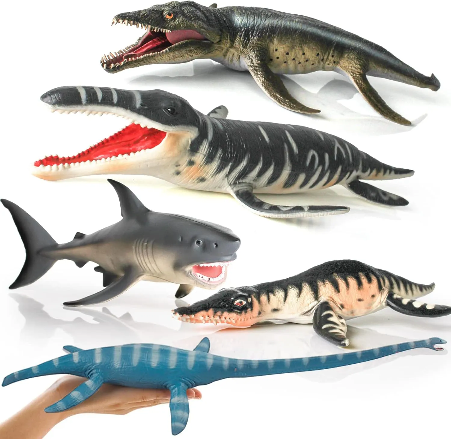 Large Ocean Creatures Toys Playset Prehistoric Sea Fish Toys 5PCS Figurines Replica of Mosasaurus Plesiosaur Dinosaur Figures Collection Sea Animals for Toddler Boys Dino Toy Kids Birthday Gift