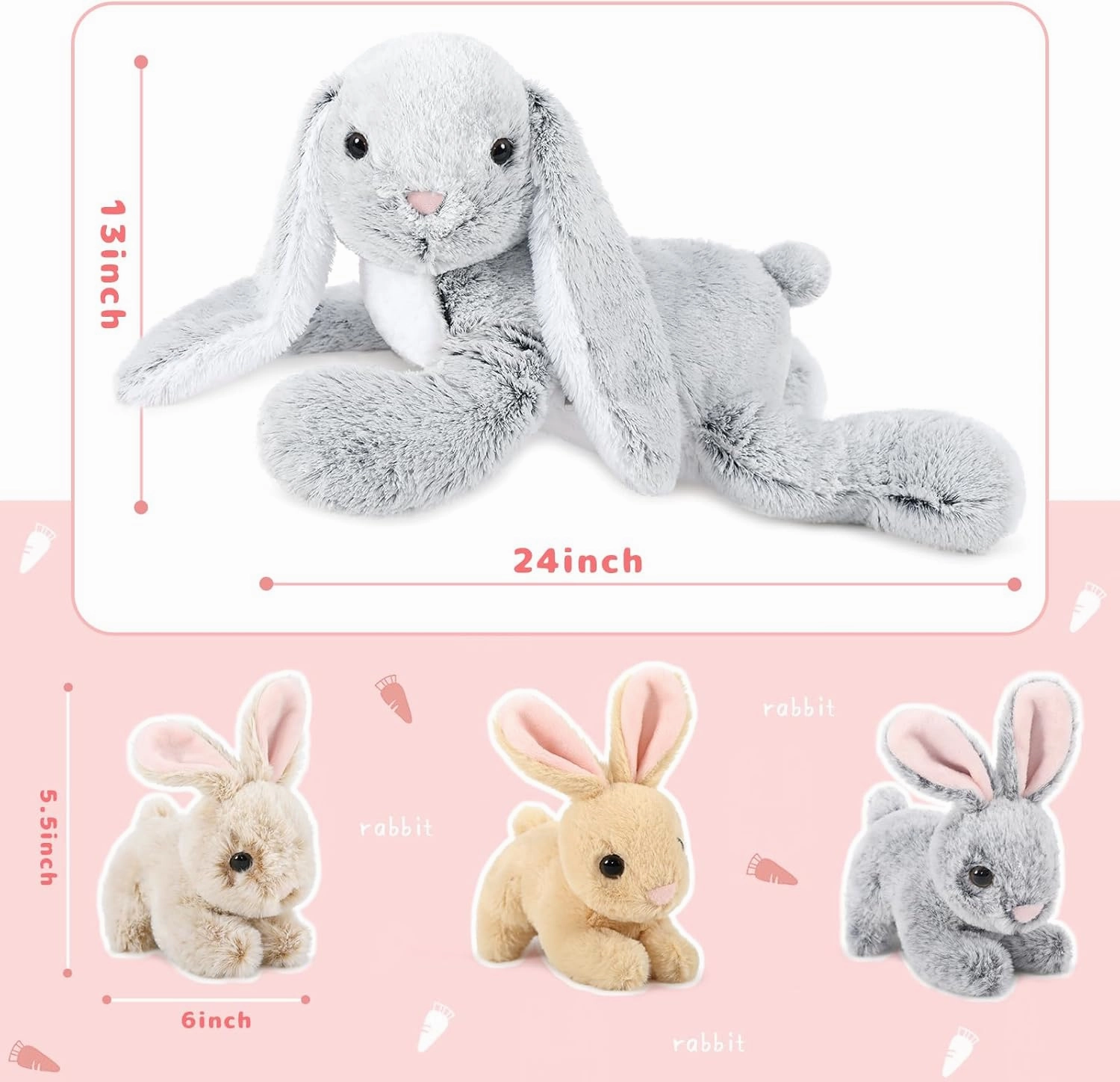 Large Bunny Stuffed Animal 24"" - 4Pcs Stuffed Bunny Rabbit Plush Toy Gifts for Kids - Cuddly Mommy Bunny Surprise with 3 Small Bunnies Inside