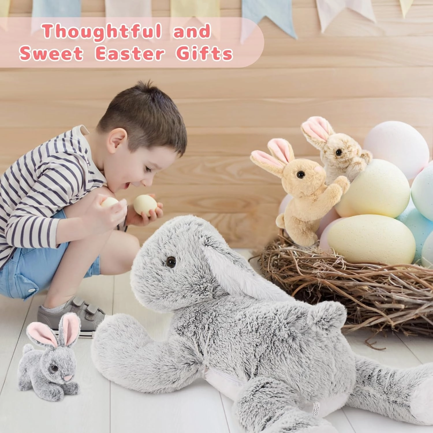 Large Bunny Stuffed Animal 24"" - 4Pcs Stuffed Bunny Rabbit Plush Toy Gifts for Kids - Cuddly Mommy Bunny Surprise with 3 Small Bunnies Inside