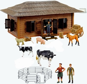 Large Farm Animal Farmhouse Building Toy with Barn, , Fence - Farm Vehicle, Farmer, Cow, Horse and Sheep, Educational Learning Toy for Kids Girls Boys 3 Years  (Q9899-542)
