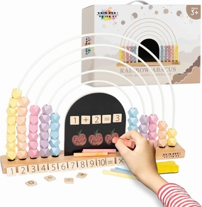 Large Pastel Rainbow Abacus for Kids Math with Magnetic Chalkboard - Learn Counting, Adding & Subtracting - Counting Toy - Educational Toys for 3 Year Old and Up - Montessori Toys - 17 inches