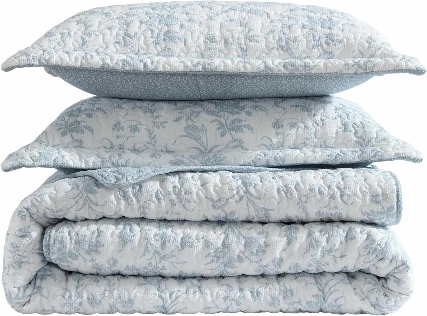 Laura Ashley - King Quilt Set, Textured Seersucker Bedding with Matching Shams, Reversible Bedding Essentials (Amberly Pastel Blue, King)