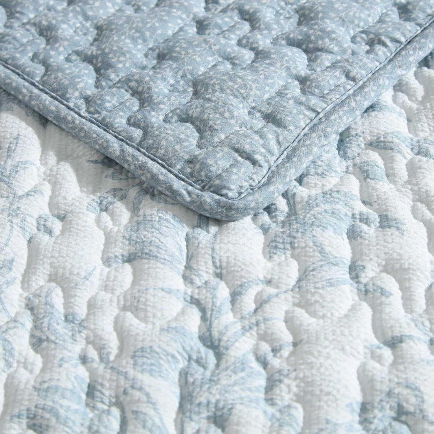 Laura Ashley - King Quilt Set, Textured Seersucker Bedding with Matching Shams, Reversible Bedding Essentials (Amberly Pastel Blue, King)