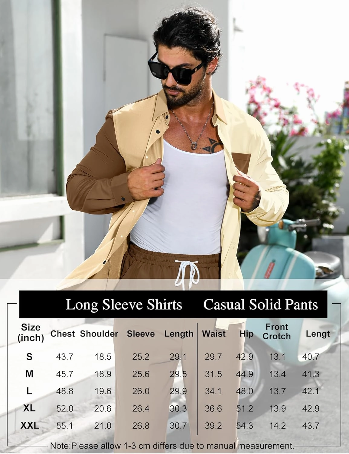 LecGee Mens 2 Piece Color Block Outfits Casual Long Sleeve Button Down Color Block Shirts and Pants Matching Set Sweatsuit