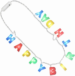 LED Happy Birthday String Lights Necklace with Colorful Light Up Letters (Party Set of 12)
