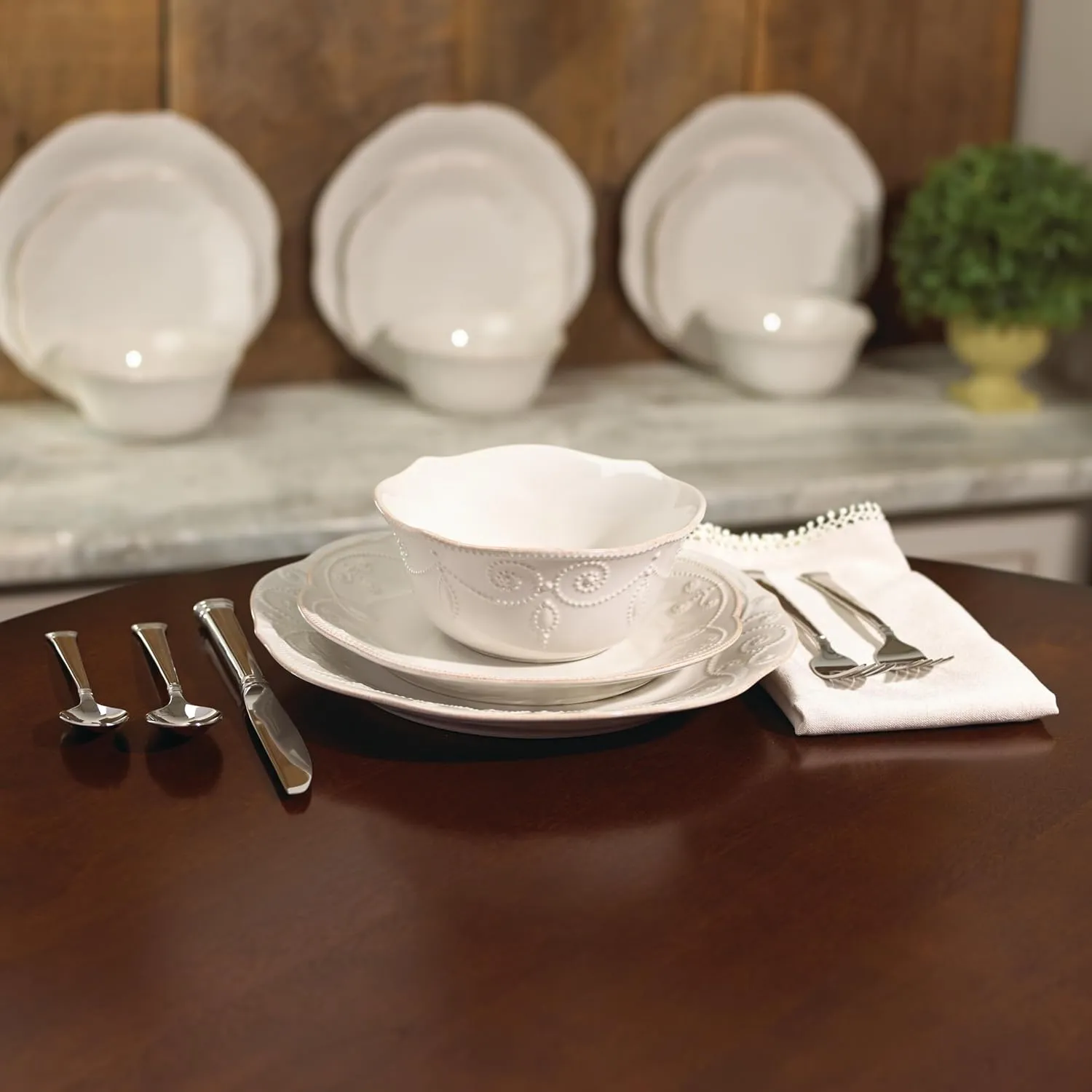 Lenox French Perle 12-Piece Dinnerware Set, White, with Accent Plates