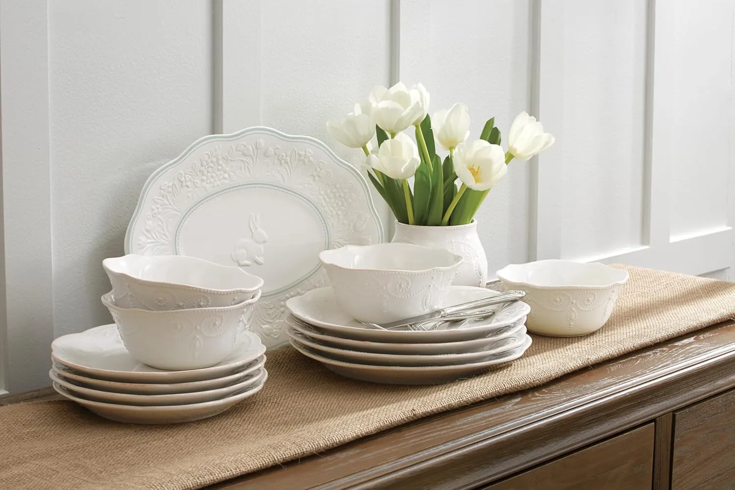 Lenox French Perle 12-Piece Dinnerware Set, White, with Accent Plates