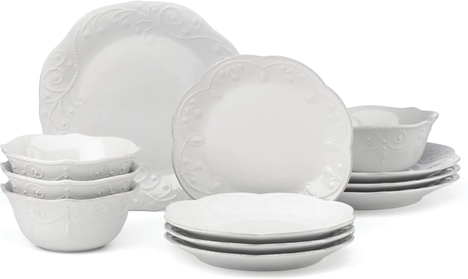 Lenox French Perle 12-Piece Dinnerware Set, White, with Accent Plates