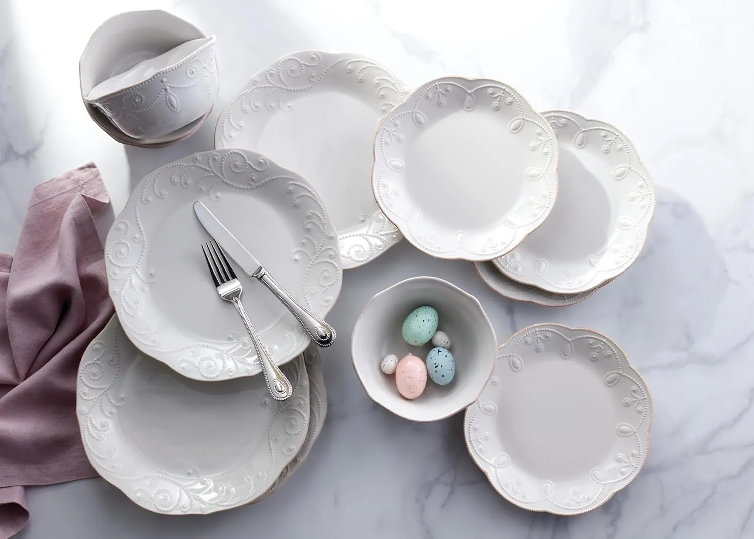 Lenox French Perle 12-Piece Dinnerware Set, White, with Accent Plates