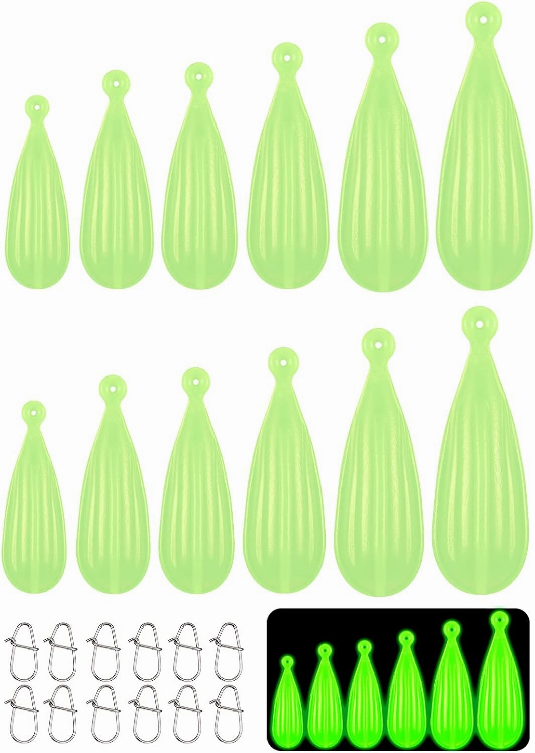 Lenwen 12 Pieces Fishing Practice Plug Soft PVC Bait Casting Plug 6 Mixed Sizes Weight Over 14 Years Fishing Lures for Improving Casting Skills, 1/5, 1/4, 3/8, 2/5, 1/3, and 3/4 oz