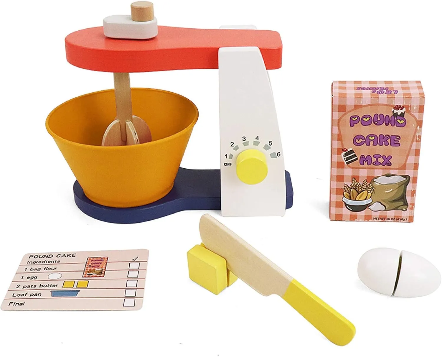 Leo & Friends Wooden Mixer Set - Make-A-Cake Kids Mixer Toy (9 Pcs) - Play Kitchen Accessories for Kids Ages 3 Years and Older - Perfect Birthdays Holidays