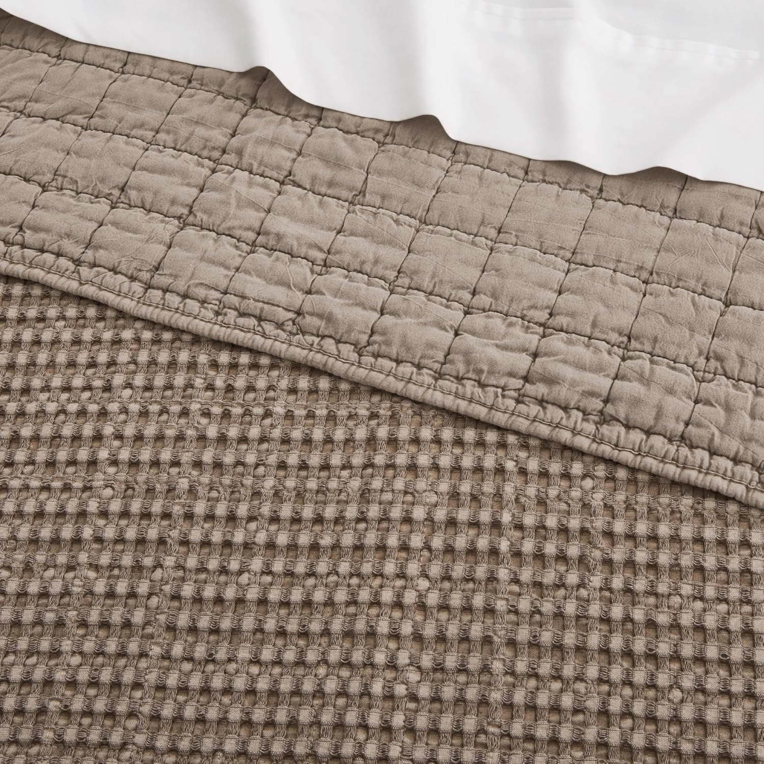 Levtex Home - Mills Waffle - Full/Queen Quilt Set - Cocoa Cotton Waffle - Quilt Size (88 x 92in.), Sham Size (26 x 20in.)