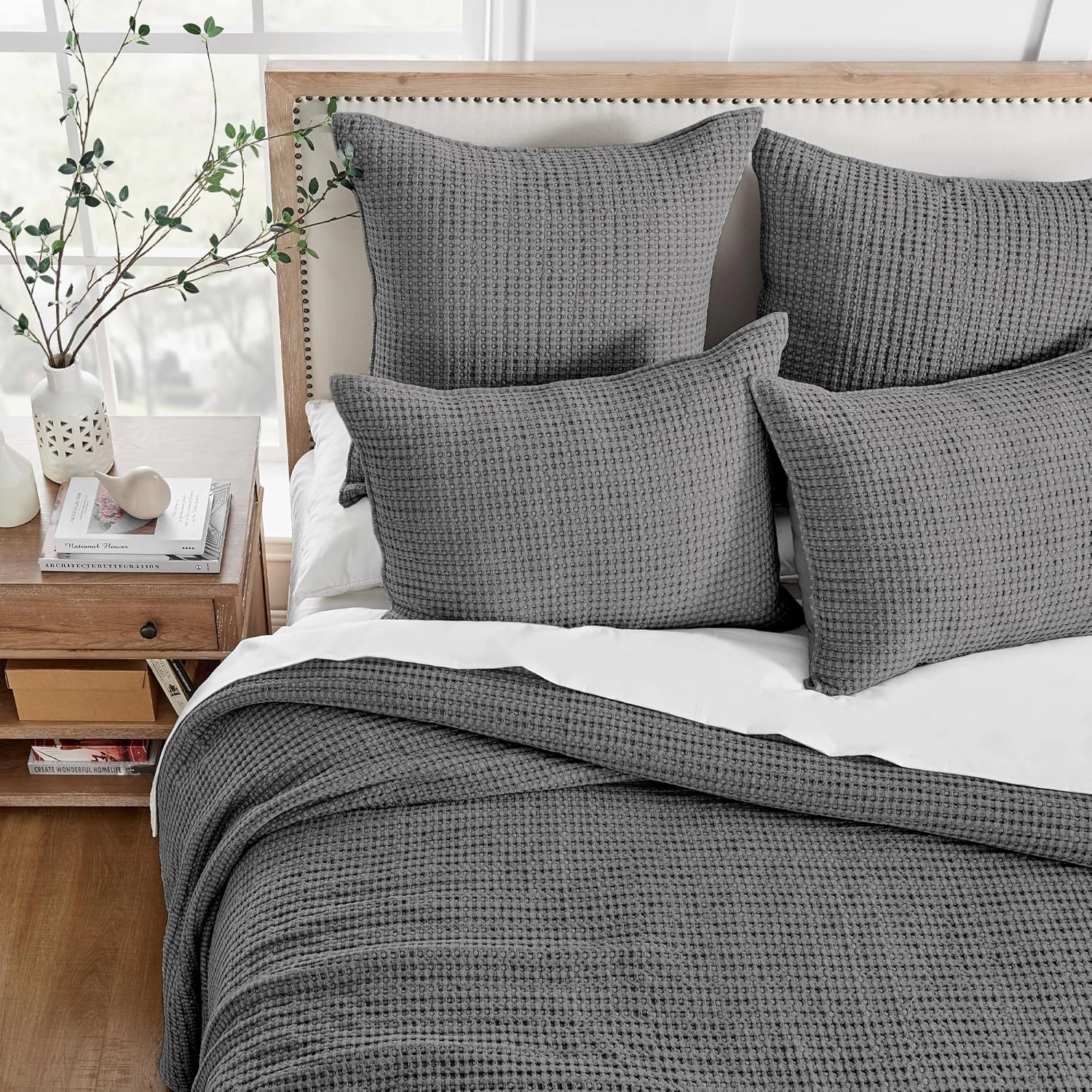 Levtex Home - Mills Waffle - King/Cal King Quilt Set - Charcoal Cotton Waffle - Quilt Size (106 x 92in.), Sham Size (36 x 20in.)