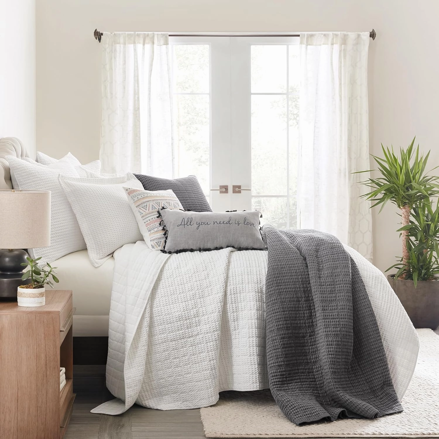 Levtex Home - Mills Waffle - King/Cal King Quilt Set - Charcoal Cotton Waffle - Quilt Size (106 x 92in.), Sham Size (36 x 20in.)