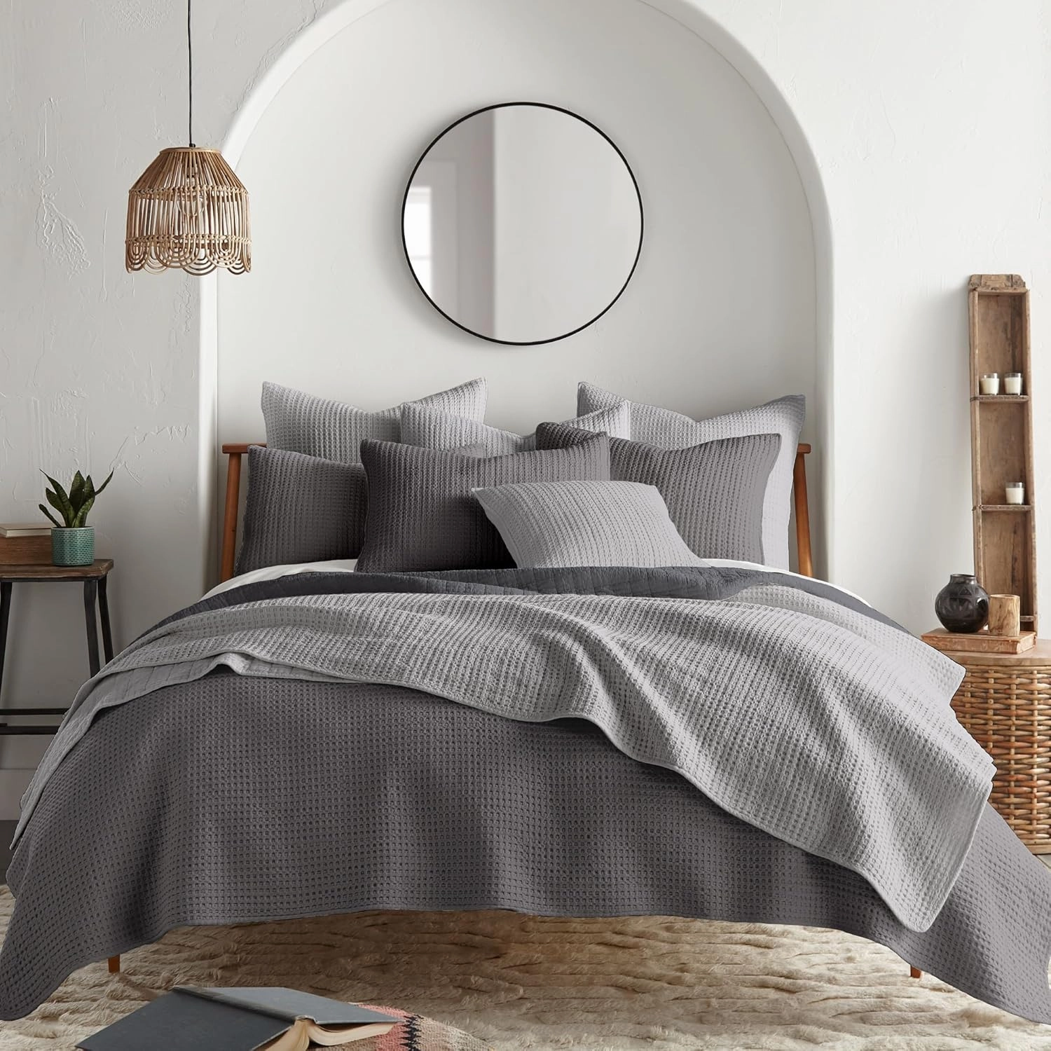 Levtex Home - Mills Waffle - King/Cal King Quilt Set - Charcoal Cotton Waffle - Quilt Size (106 x 92in.), Sham Size (36 x 20in.)