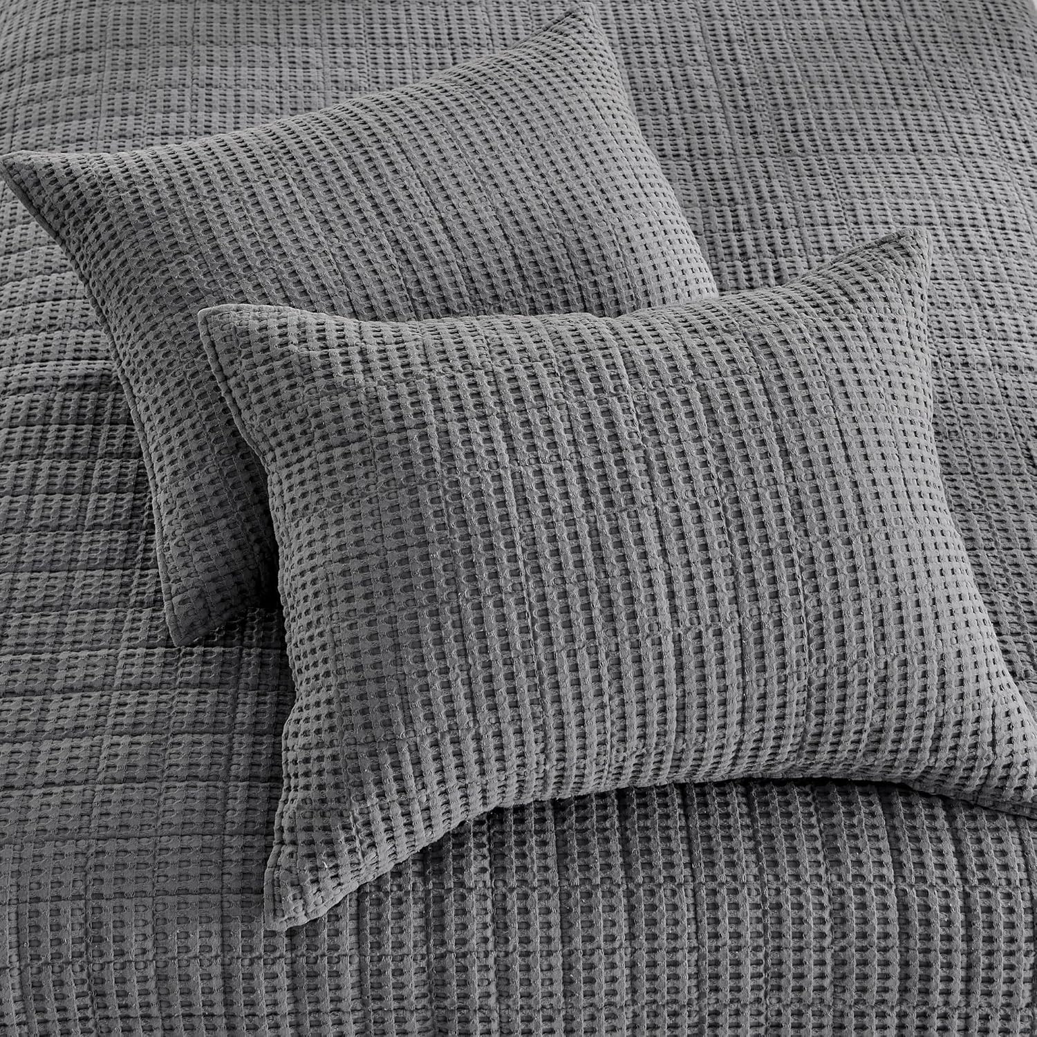 Levtex Home - Mills Waffle - King/Cal King Quilt Set - Charcoal Cotton Waffle - Quilt Size (106 x 92in.), Sham Size (36 x 20in.)