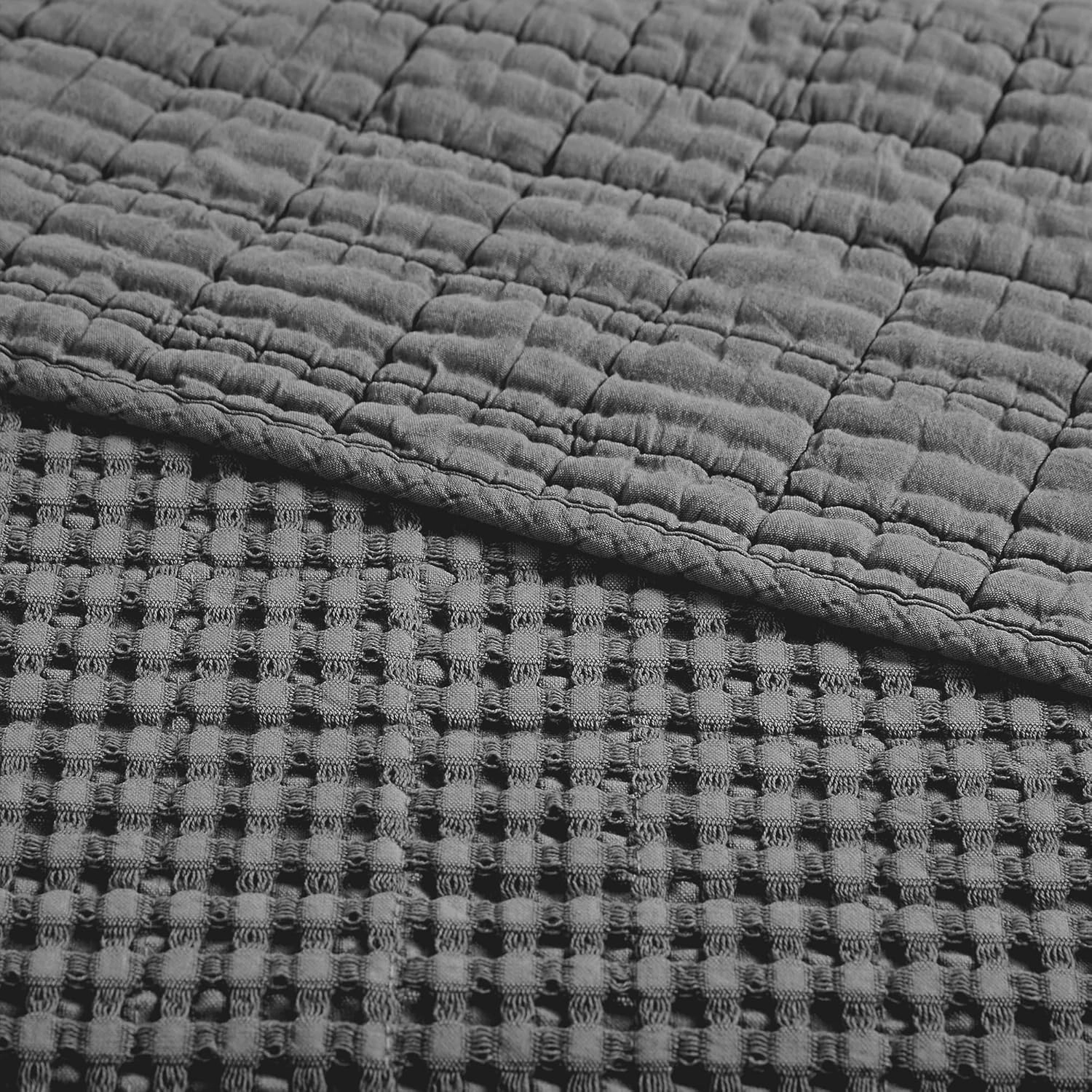 Levtex Home - Mills Waffle - King/Cal King Quilt Set - Charcoal Cotton Waffle - Quilt Size (106 x 92in.), Sham Size (36 x 20in.)