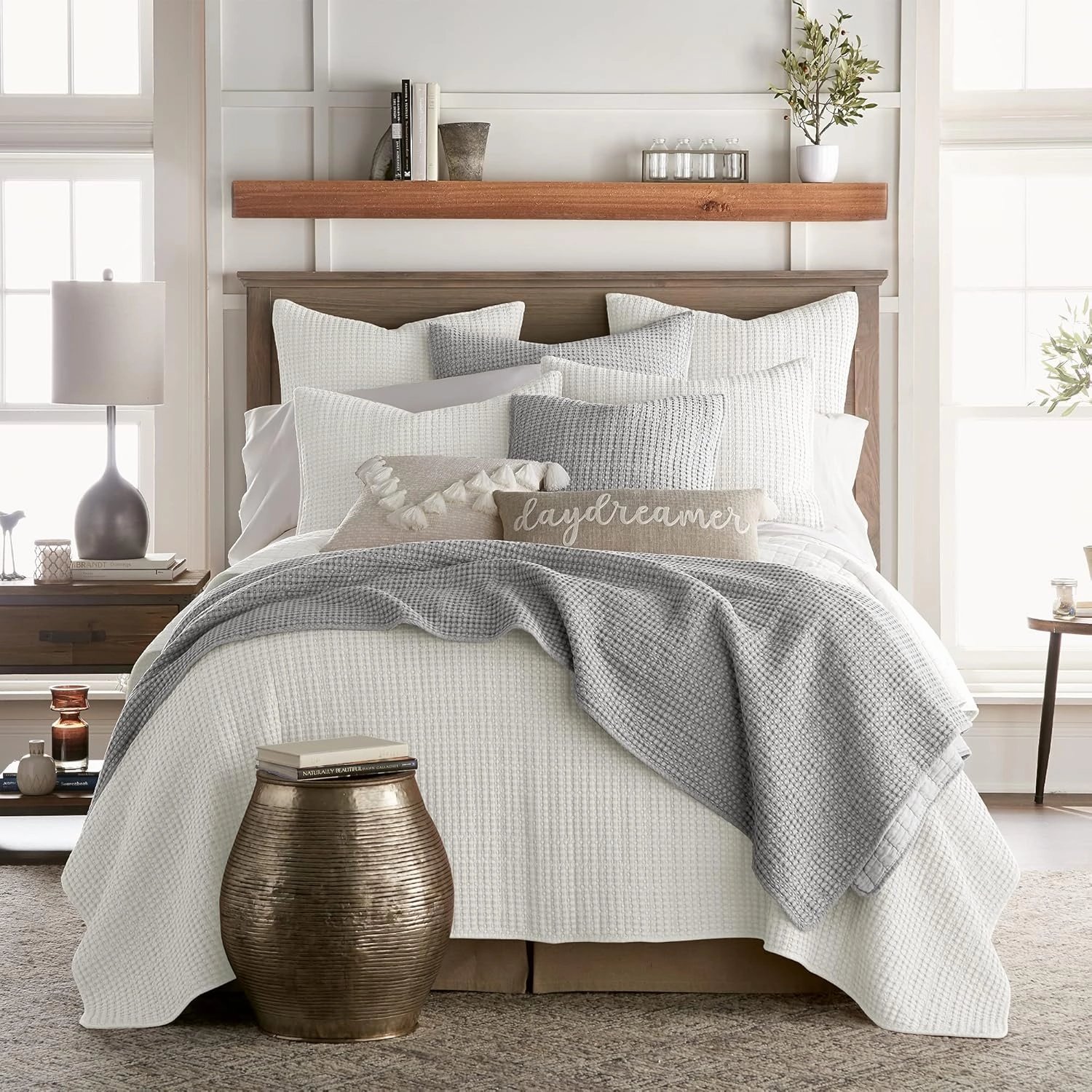 Levtex Home - Mills Waffle - King/Cal King Quilt Set - Cream Cotton Waffle - Quilt Size (106 x 92in.), Sham Size (36 x 20in.)