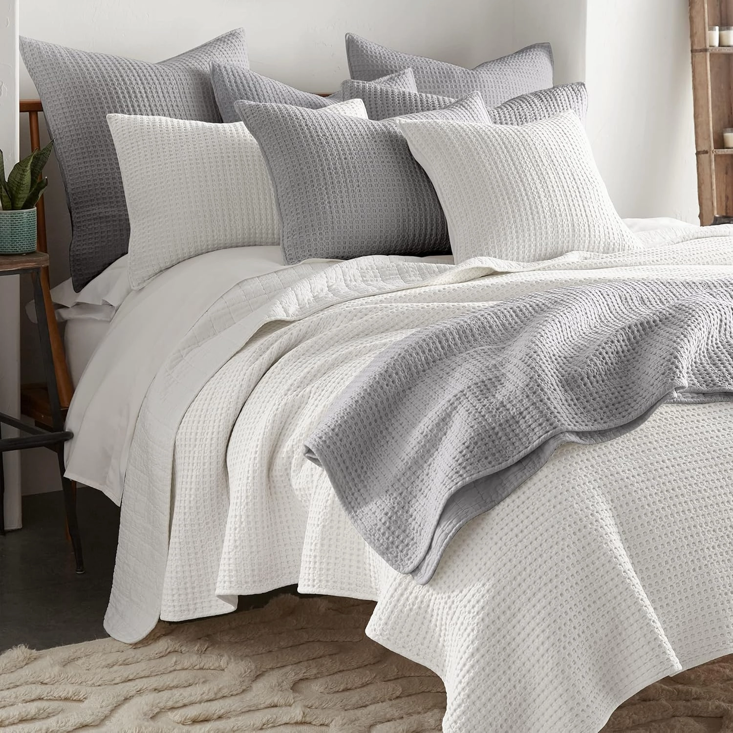 Levtex Home - Mills Waffle - King/Cal King Quilt Set - Cream Cotton Waffle - Quilt Size (106 x 92in.), Sham Size (36 x 20in.)