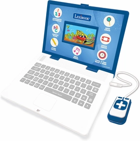 LEXIBOOK - Educational and Bilingual Laptop Spanish/English - Toy for Child Kid (Boys & Girls) 130 Activities, Learn Play Games and Music - Blue - JC798i2