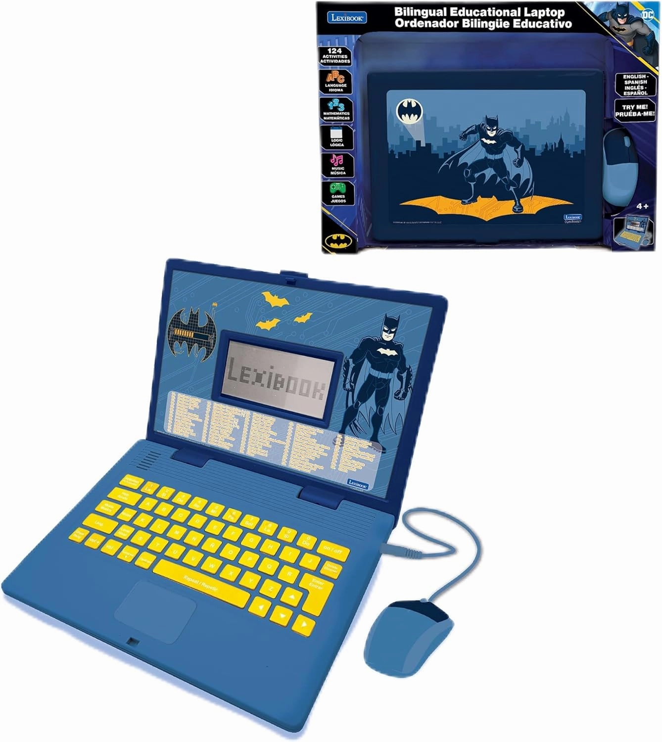 Lexibook, Batman, Bilingual Spanish/English Educational Computer, Toy for Children with 124 Activities, Writing, Maths, Logic, Music Activities and Games, Blue, JC598BATi2