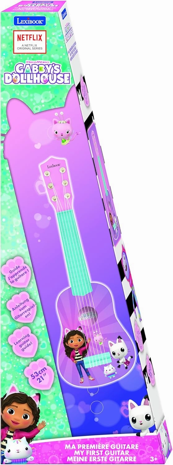 Lexibook, Gabby's Dollhouse, My First Guitar for Children, 6 Nylon Strings, 53 cm/21 inches, Guide Included, Pink, K200GDH