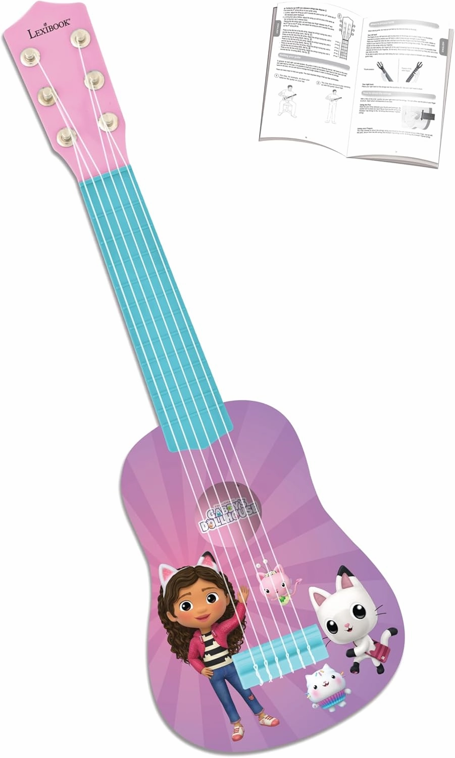 Lexibook, Gabby's Dollhouse, My First Guitar for Children, 6 Nylon Strings, 53 cm/21 inches, Guide Included, Pink, K200GDH