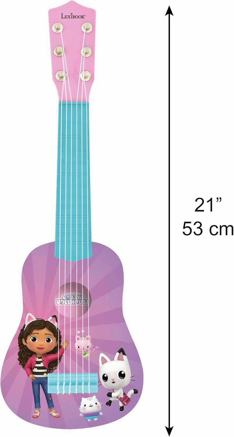 Lexibook, Gabby's Dollhouse, My First Guitar for Children, 6 Nylon Strings, 53 cm/21 inches, Guide Included, Pink, K200GDH