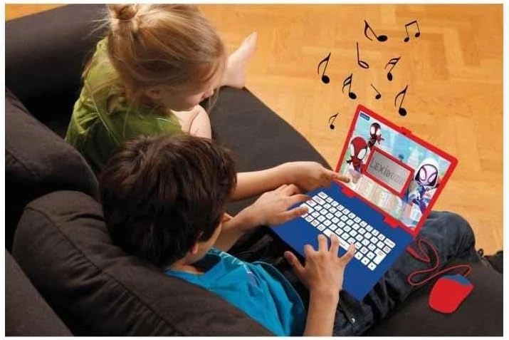 LEXIBOOK JC598SPi1 Disney Marvel Spider-Man - Educational and Bilingual Laptop French/English for Learning to Play Games and Music, Toy for Children/Kids (Boys and Girls), 124 Activities, Blue/Red