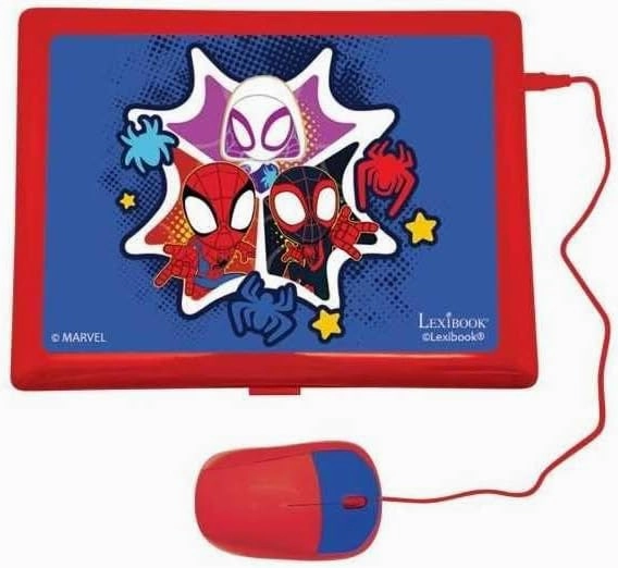 LEXIBOOK JC598SPi1 Disney Marvel Spider-Man - Educational and Bilingual Laptop French/English for Learning to Play Games and Music, Toy for Children/Kids (Boys and Girls), 124 Activities, Blue/Red