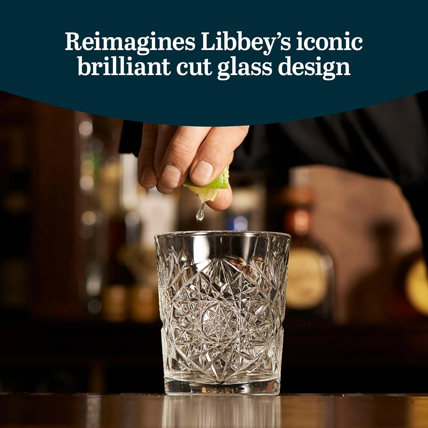 Libbey Hobstar Double Old Fashioned Glasses, Clear Cut Glass Drinking Glasses Set of 4, Durable, Vintage Whiskey Glasses for Cocktail, Drinks and More