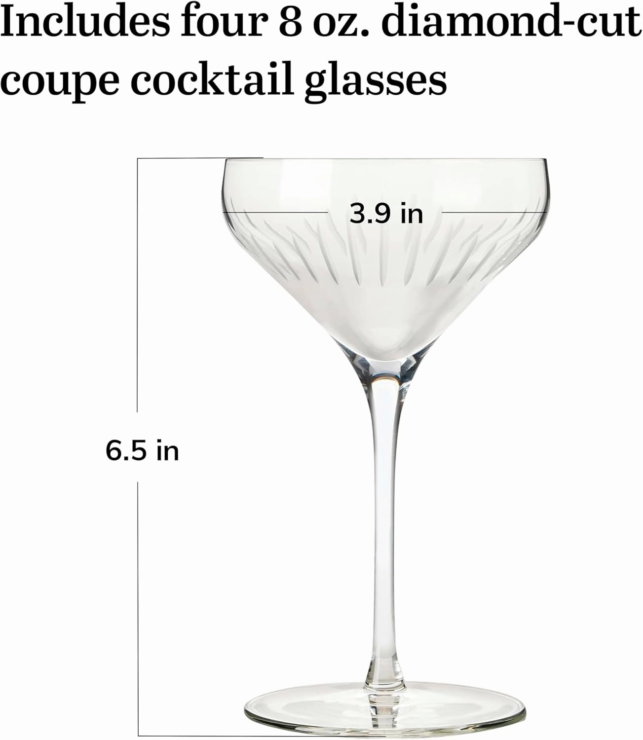 Libbey Signature Greenwich Coupe Cocktail Glasses Set of 4, Dishwasher Safe 8 Oz Coupe Wine Glasses, Stemmed Cocktail Glasses for Weddings, Birthdays