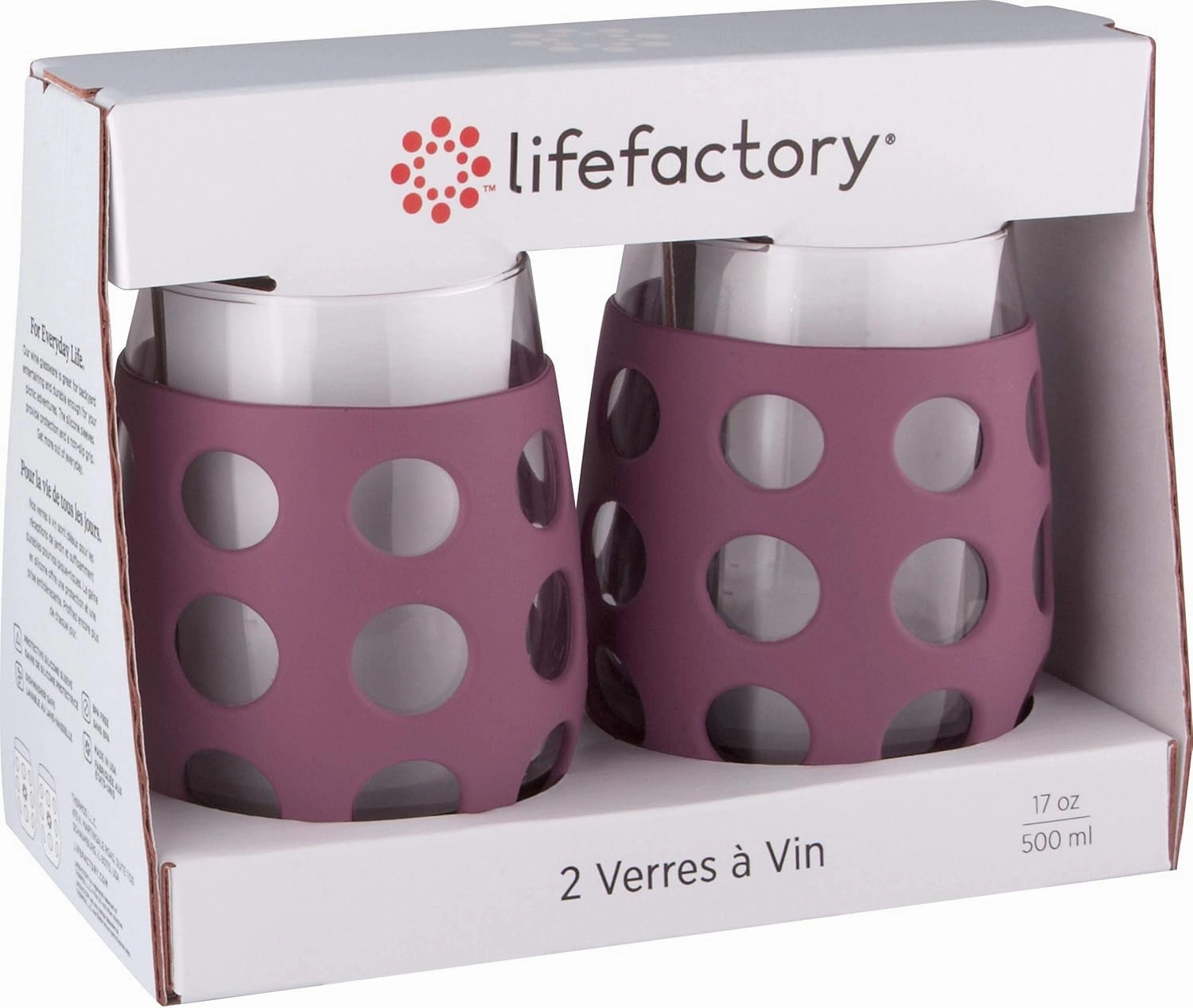 Lifefactory Wine Glass Set with Protective Silicone Sleeve, 2 Count (Pack of 1), Wisteria