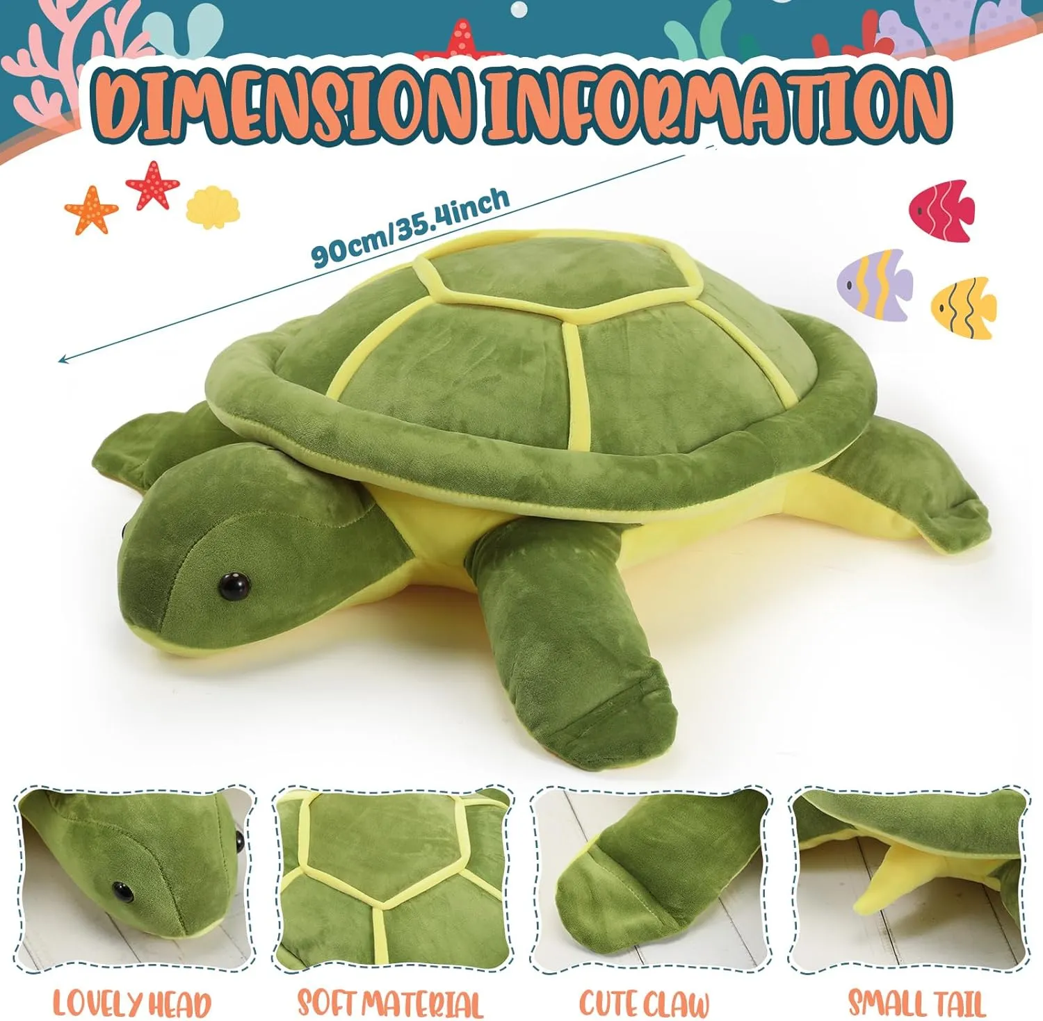 Liliful Giant Sea Turtle Stuffed Animals Soft Large Green Plush Sea Turtle Pillow for Kids Girls Boys Gifts for Mother's Day Valentine Birthday(35 Inches)