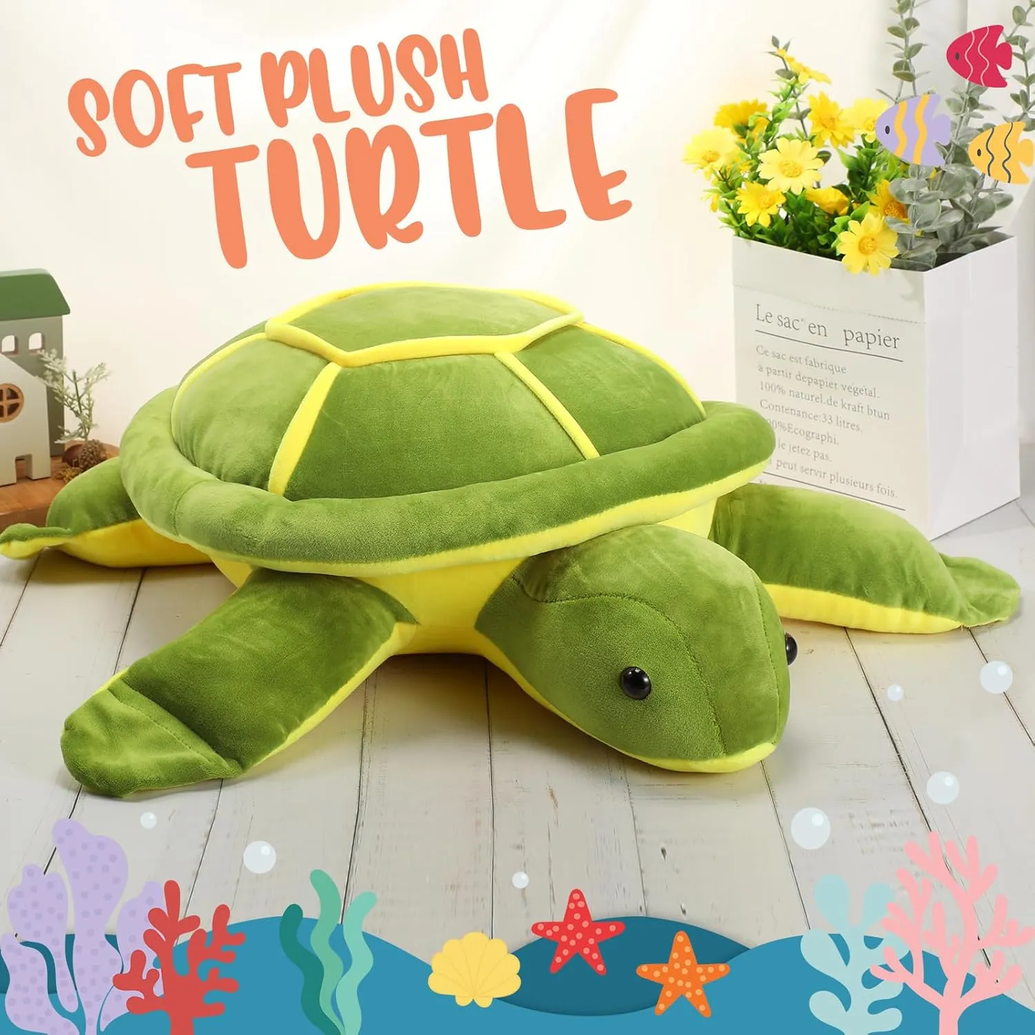 Liliful Giant Sea Turtle Stuffed Animals Soft Large Green Plush Sea Turtle Pillow for Kids Girls Boys Gifts for Mother's Day Valentine Birthday(35 Inches)
