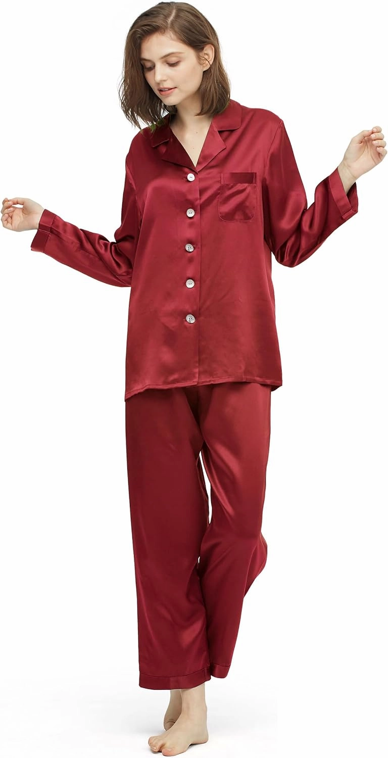 LilySilk Silk Pajamas for Women Pure Full Length Long 22 Momme 100% Mulberry Silk Luxury